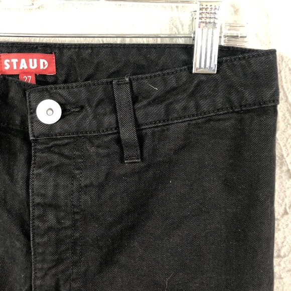 Staud Jeans Womens 27 Black Denim Contrast White Pockets Designer Tapered USA - Picture 9 of 16